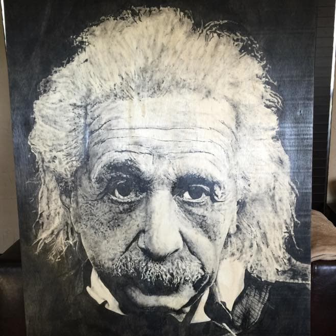 Albert Einstein — wood stain art on Birch plywood, 2015