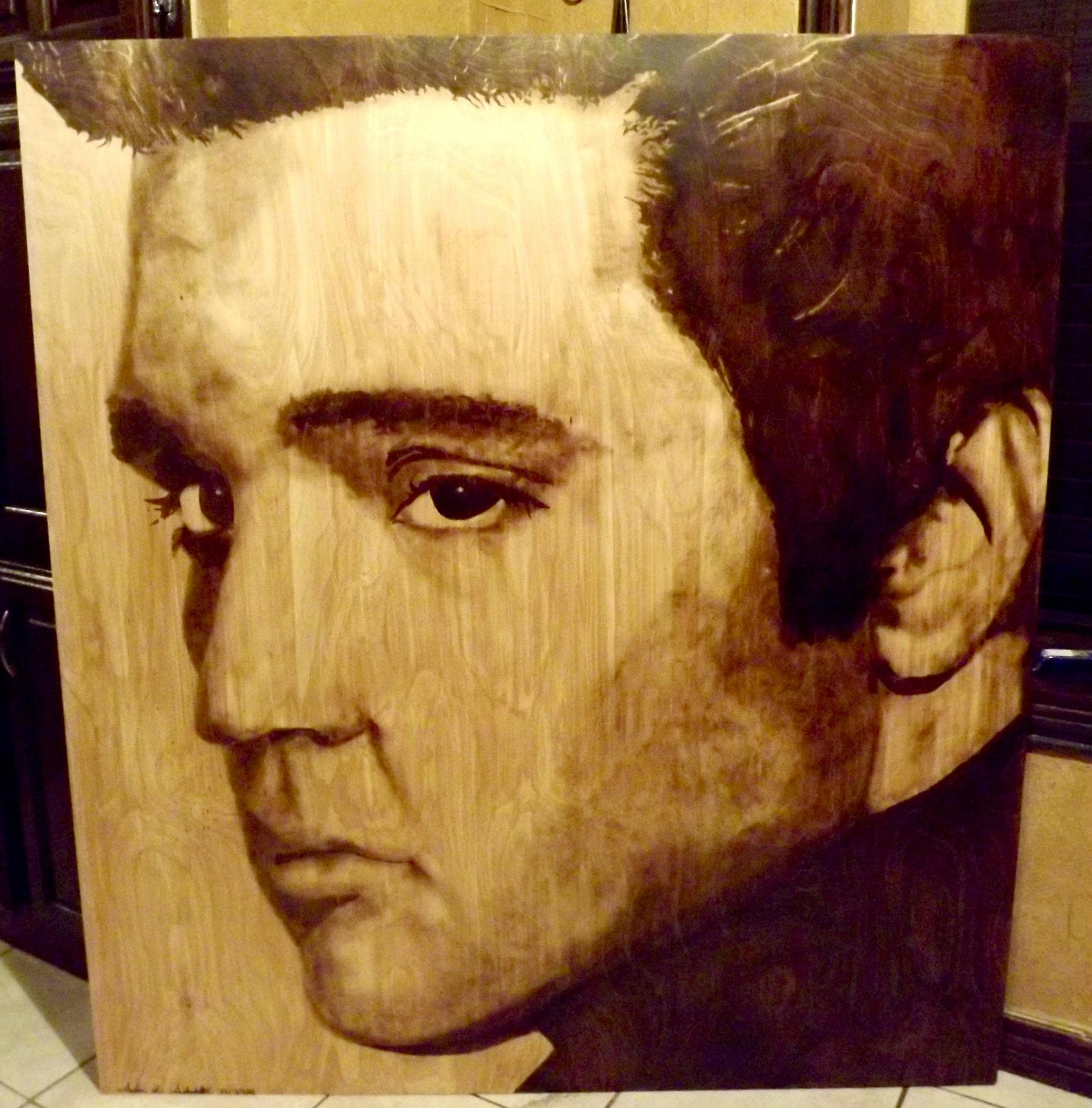 Elvis Presley — wood stain art on Birch plywood, 2012