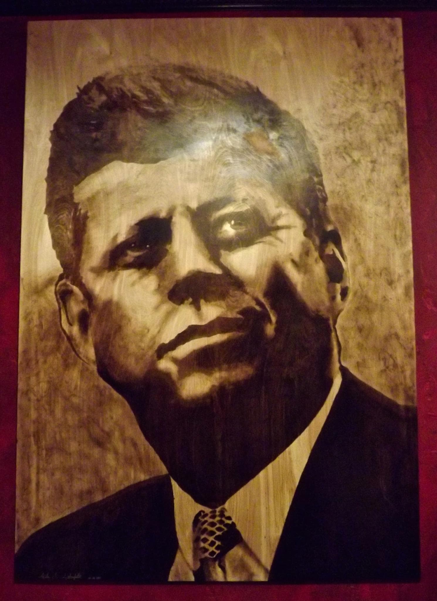 JFK — wood stain art on Birch plywood, 2011
