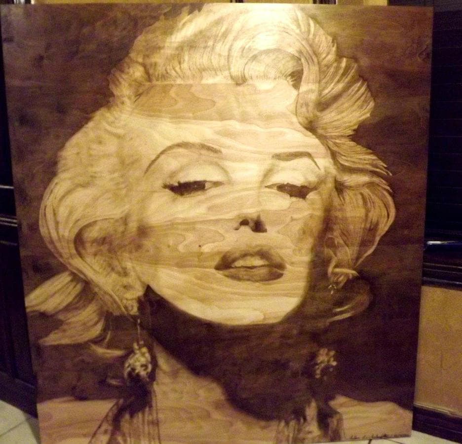 Marilyn Monroe — wood stain art on Birch plywood, 2012
