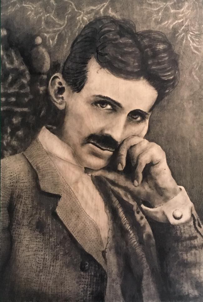 Nikola Tesla — wood stain art on Birch plywood, 2016