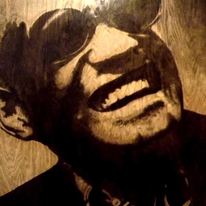 Ray Charles — wood stain art on Red Oak, 2011